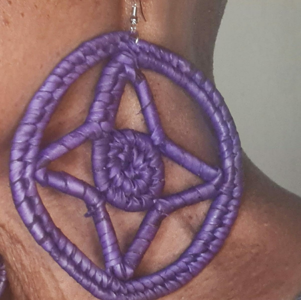 Purple Star Hoop Raffia Earrings